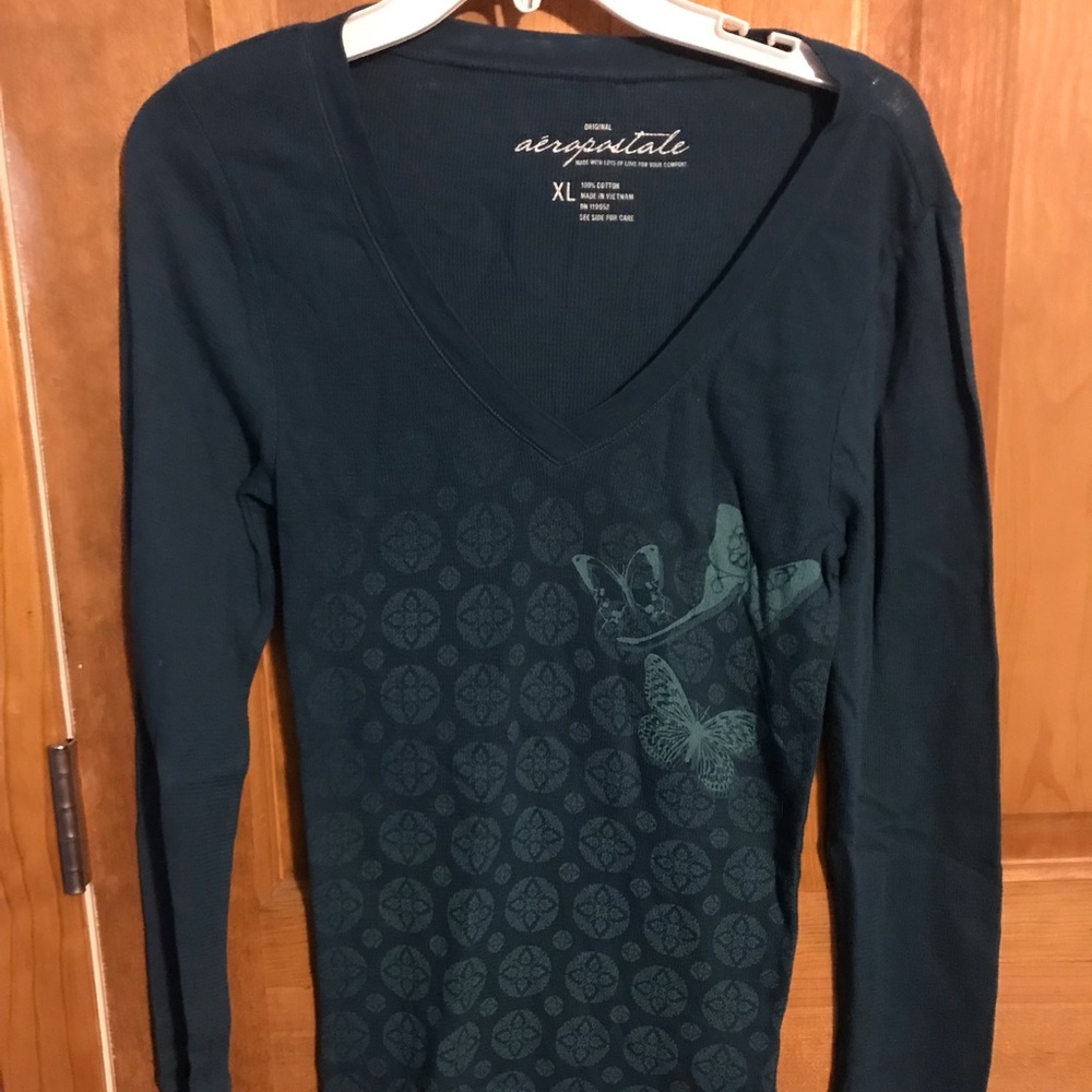 Aeropostale long sleeved Blue shirt w/ butterflies